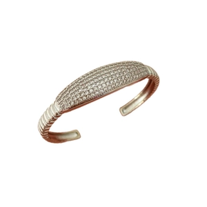 Vintage rose gold open bangle with rows of shimmering crystals and textured ribbing