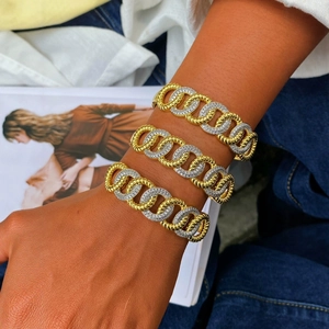 Bracciale Anello in Rame Placcato Oro 18K Con Zirconia Cubana Hip Hop Gioielli Personalità di Moda Per Uomo Donna Decorazione