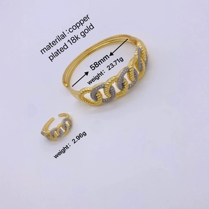 Set bracciale e anello cubano bicolore placcato oro 18k in stile hip hop trendy