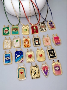 Detailed collection of vintage enamel tarot pendants with devil eye and star moon charms