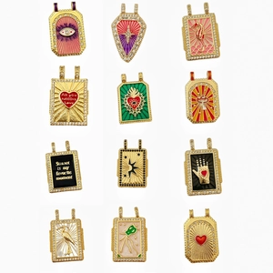 Selection of colorful Tarot-themed pendants with enamel gold plating and crystal stones