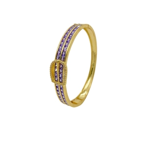 Bracelet boucle fer à cheval plaqué or 18k avec zircons violets et pierres blanches