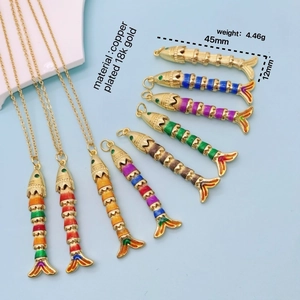 Colorful enamel fish pendant necklace in 18k gold plated copper for women's fashion