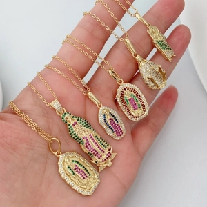 Collar Religioso De La Virgen De Guadalupe Colgante De Cobre Bañado En Oro Zirconia Colorida Joyería Para Mujer