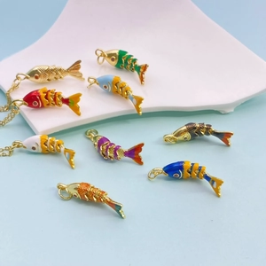 Colorful articulating koi fish pendant in gold-plated enamel with a movable segment design