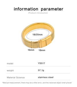 Detalle de la pulsera elástica de acero dorado con dimensiones y peso del producto