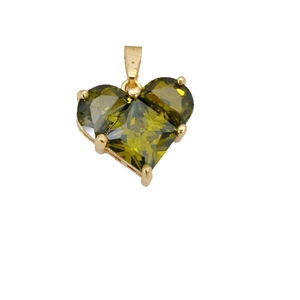 Elegante hartvormige olijfgroene zirkoon hanger met vergulde basis voor DIY sieraden