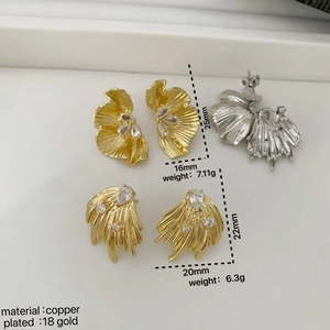Elegant 18K gold plated copper angel wing stud earrings with sparkling cubic zirconia