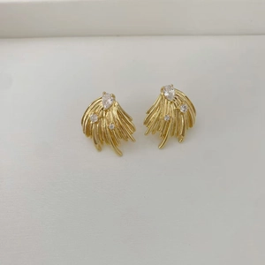 Elegant gold angel wing stud earrings with pear-cut zircon crystals for women