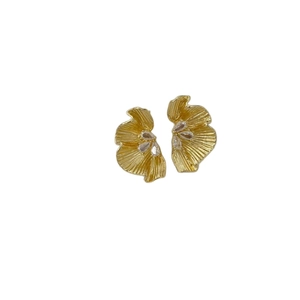 Exquisite gold angel wing stud earrings with sparkling cubic zirconia in a pleated design