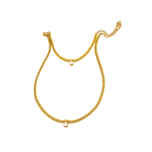 Collar vintage francés chapado en oro de 18K con cadena trenzada y circón redondo