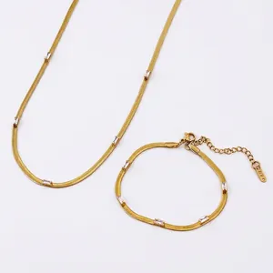 18K Gold Plated Stainless Steel Snake Chain Necklace With Rectangular Zirconia Minimalist Elegant Jewelry For Women