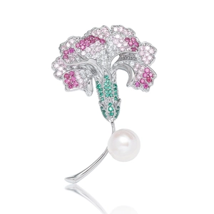 Elegant Copper Zirconia Carnation Flower Brooch With Freshwater Pearl Exquisite Bouquet Corsage For Women Wedding Party Gift Jewelry