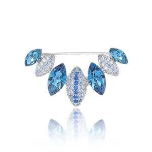 Broche Élégante en Cuivre Plaqué Argent Avec Zircone Bleue pour Femme Mode Cristal Taille Marquise Décoration en Forme d'Éventail