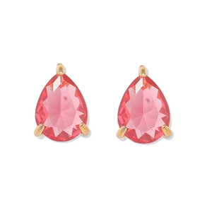 Détail de pendentifs en pierres précieuses rouges en forme de poire et griffes dorées