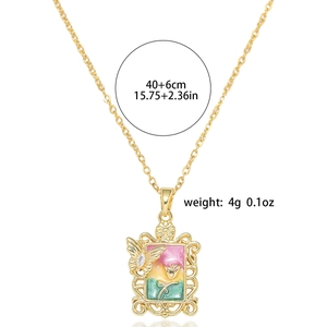 Detailed close-up of floral enamel necklace with 40+6cm chain length and 4g weight