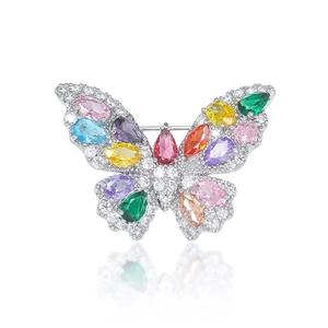 Elegant Copper Colorful Zircon Butterfly Brooch For Women Silver Plated Rhinestone Animal Pin Jewelry For Wedding Party