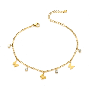 Elegantes goldenes Schmetterlings-Fußkettchen mit glitzernden Kristallen und Kette