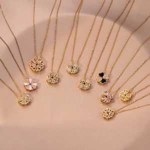 Versatile four-leaf clover heart pendant necklace with shimmering crystal stones in gold