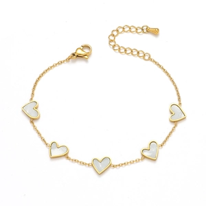 Elegant gold-plated stainless steel heart bracelet with white shell inlays for women
