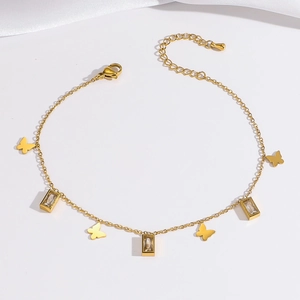 Eleganter goldener Schmetterlings- und Zirkon-Fußkettchen mit verstellbarer Kette