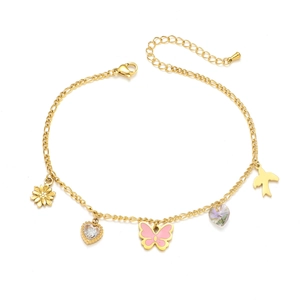 Goldenes Fußkettchen für Damen mit Schmetterling, Herz, Sonnenblume und Vogelanhängern