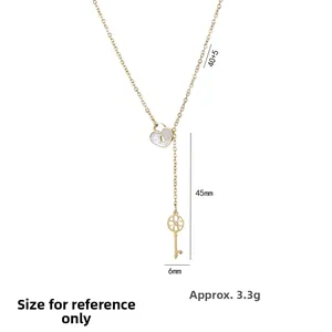 Golden Y-shaped stainless steel necklace with heart lock and hollow key pendants