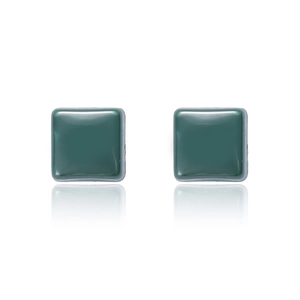 Minimalistische quadratische grüne Biokeramik-Ohrstecker mit polierter Oberfläche und Silber