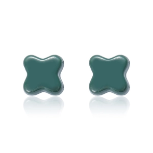 Minimalistische dunkelgrüne X-förmige Keramikohrstecker mit glänzend poliertem Finish