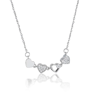 Elegant silver heart necklace with folding zircon stones and polished metallic finish