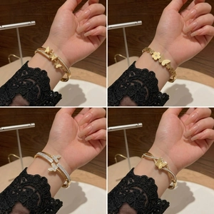 Elegant Titanium Steel Butterfly Bangle For Women With Zirconia Shell Inlaid Gold Silver Plated Frosted Fashion Jewelry Gift