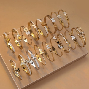 Fashionable butterfly titanium steel bracelets with sparkling zircons and shell details