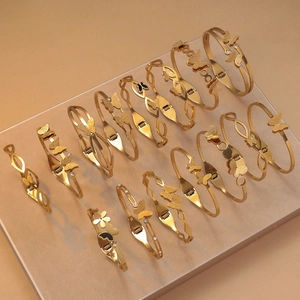 Fashion Stainless Steel Butterfly Bangle For Women Gold Plated Frosted Open Spring Hinge Bracelet Modern Jewelry Gift