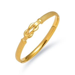 Bracciale a nodo dorato minimalista con trama a rete e finitura in acciaio lucido