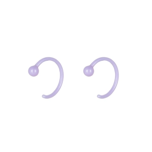 Minimalist light purple ceramic C-shaped hoop earrings with spherical bead decor