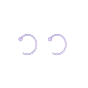 Pair of translucent lilac C-shaped ceramic body jewelry with smooth rounded ball ends