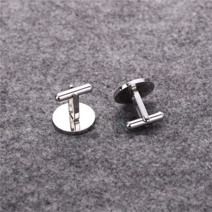 Polished silver stainless steel shirt cufflinks with secure T-shape swivel back for men