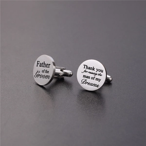 Polished round Father of the Groom stainless steel cufflinks for wedding gift