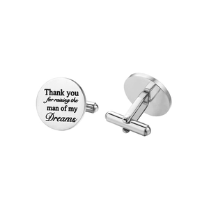 Polished silver stainless steel Father of the Groom cufflinks with engraved message
