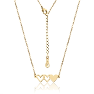 Détail du fermoir mousqueton 18KGP et chaîne d'extension du collier trois cœurs