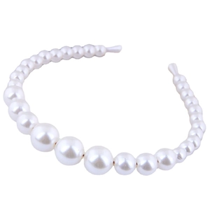 Elegant White Gradient Artificial Pearl Headband For Women Korean Style Alloy Metal Simple Hair Band Wedding Party Hair Accessories