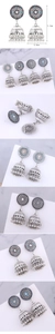 Detail view showing dimensions of vintage bohemian Jhumka earrings with tassels