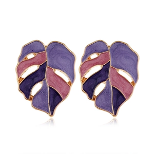 Tropical Monstera Leaf Stud Earrings Colorful Enamel Alloy Plant Earrings For Women Summer Beach Vacation Jewelry Gift