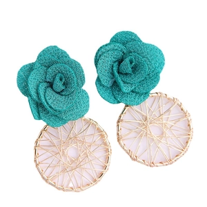 Übertriebene Stoff Rosen Ohrhänger Mit Gold Metall Draht Umwickelt Kreis Bohemian Vintage Floral Schmuck Für Damen