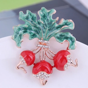 Fashion Alloy Rhinestone Enamel Radish Vegetable Shape Brooch Pin For Women Cute Plant Jewelry Suit Dress Decoration