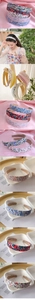 Collage of floral fabric headbands showing patterns, textures, and lifestyle scenes