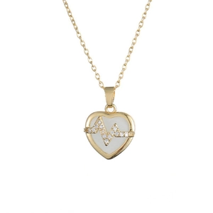 Collier Pendentif Cœur Acier Inoxydable Ligne ECG Battement Cœur Zircon Plaqué Or Bijoux Romantiques Femmes
