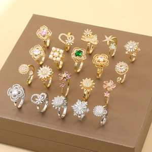 Women Open Ring Sweet Niche Design Zirconia Heart Floral Adjustable Finger Ring Fashion Party Jewelry