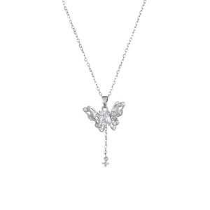 Elegant butterfly pendant necklace in silver with heart-shaped zircon and star charm