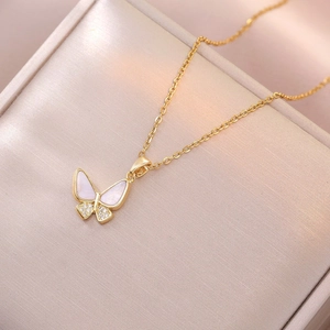 Schmetterling Anhänger Halskette Edelstahl Perlmutt Zirkon Schlüsselbeinkette Minimalistischer Schmuck Geschenk Damen